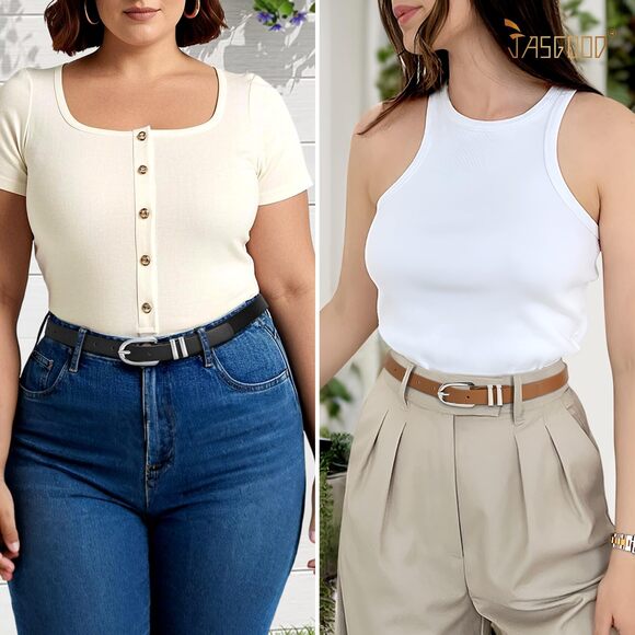 2 Pack Women Skinny Pu Leather Belt Ladies Thin Leather Plus Size Waist Belt💐 - Picture 4 of 6